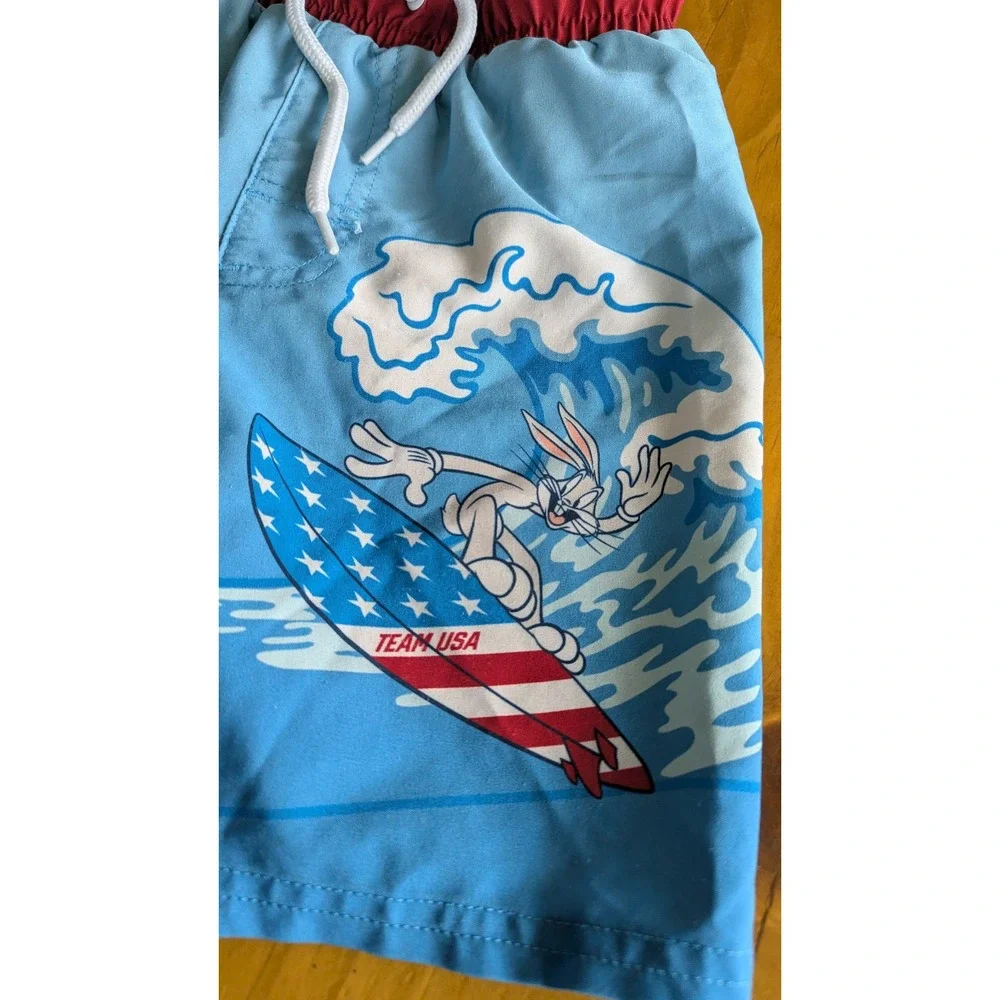 Looney Tunes Team USA Bugs Bunny Swim Trunks Boys Size S 6/7‎ Olympic Surfing
